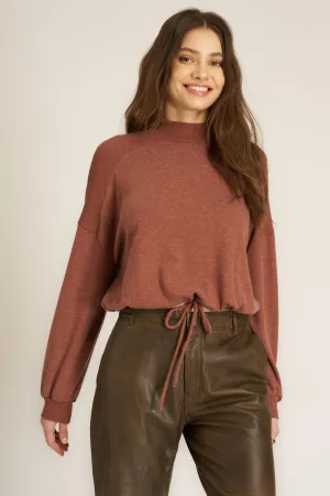 Veda Heathered Cozy Mock Neck - Russet Brown