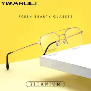 Yimaruili Unisex Semi Rim Square Titanium Double Bridge Eyeglasses JP052